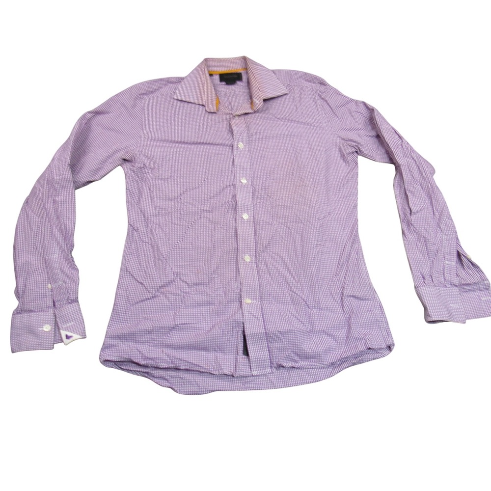 Duchamp London Mens Tailored Fit Gingham Check Cotton Shirt Purple White 15.5 39